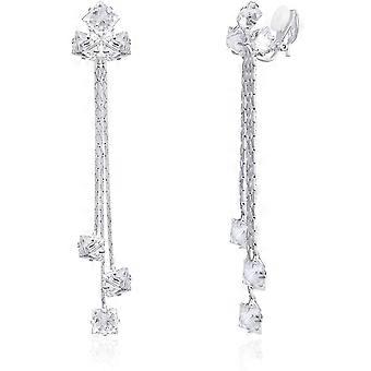 Women Cubic Zirconia Crystal Long Drop Dangle Clip On Earrings For Not Pierced Gils