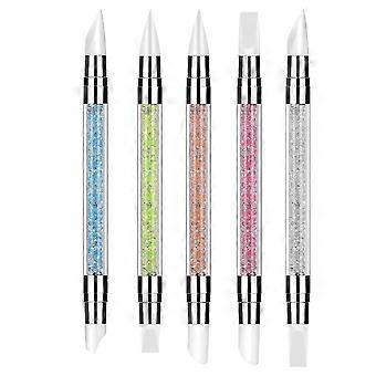 Nail Art Pen Akrylowe pędzle z uchwytem Podwójna głowica Silikonowe narzędzie do paznokci Długopis do paznokci do malowania Rysunek Kropkowanie 5 kolorów