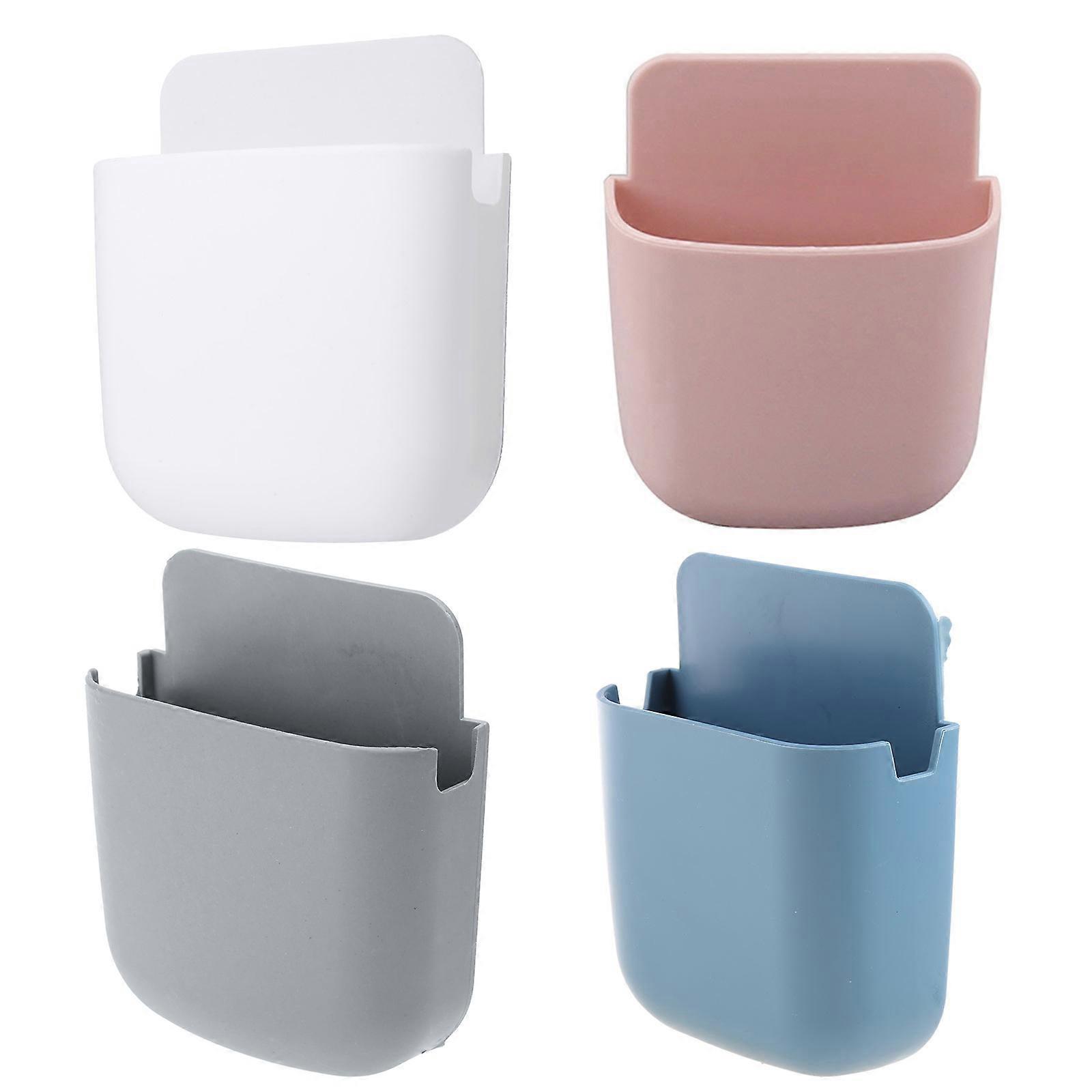 Wall Mount Remote Control Holder with Hole Double-side Tapes Wall Mount Storage Container Bedside Table Phone Charging  White