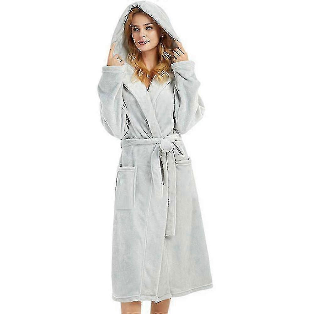 Hooded Fleece Lined Fluffy Women's Dressing Bathrobe