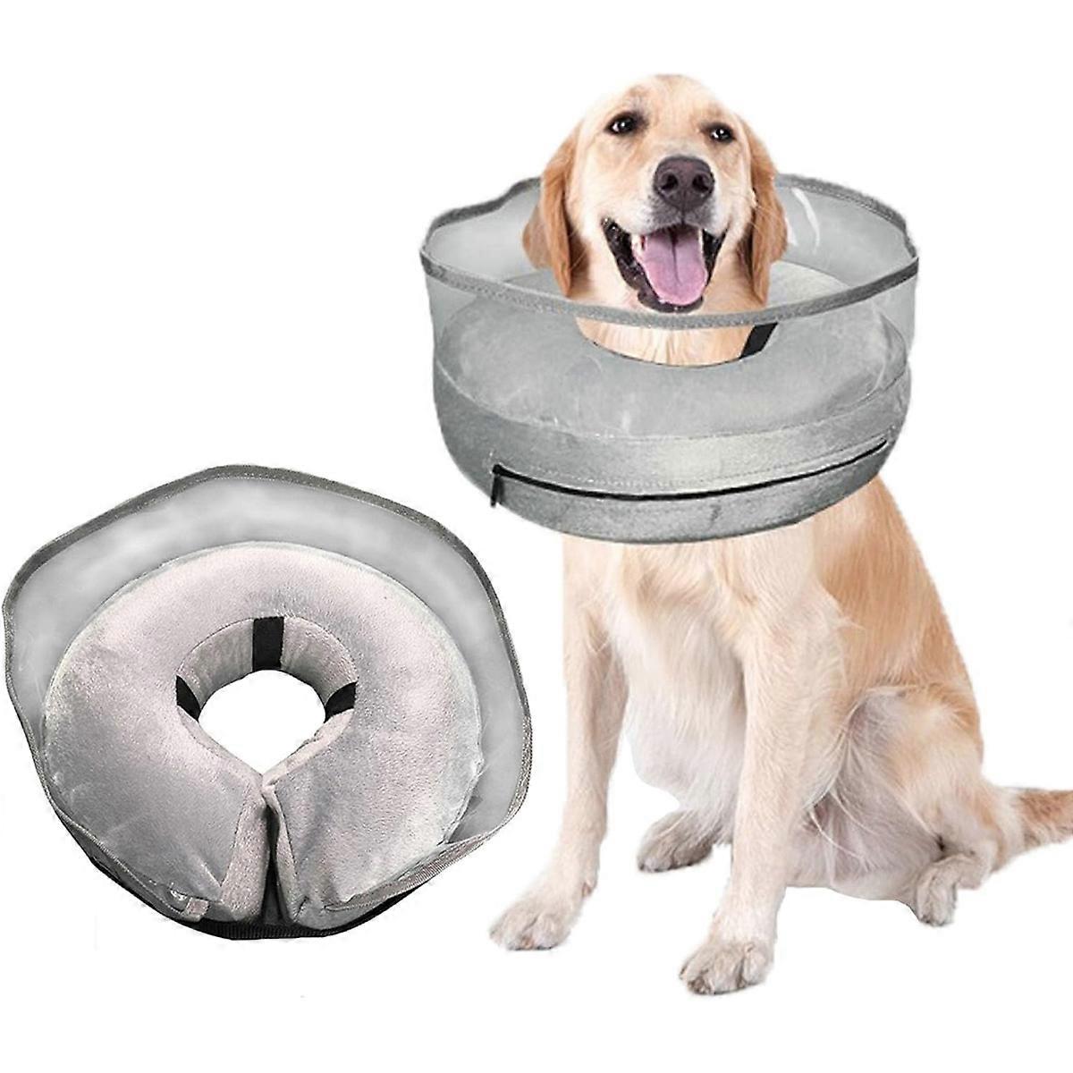 Bark Free Dog Donut Collar, Inflatable Cone to stop dog licking after surgery, Replacement Soft Dog Cone with Anti-Lick Shield, Protective Pillow