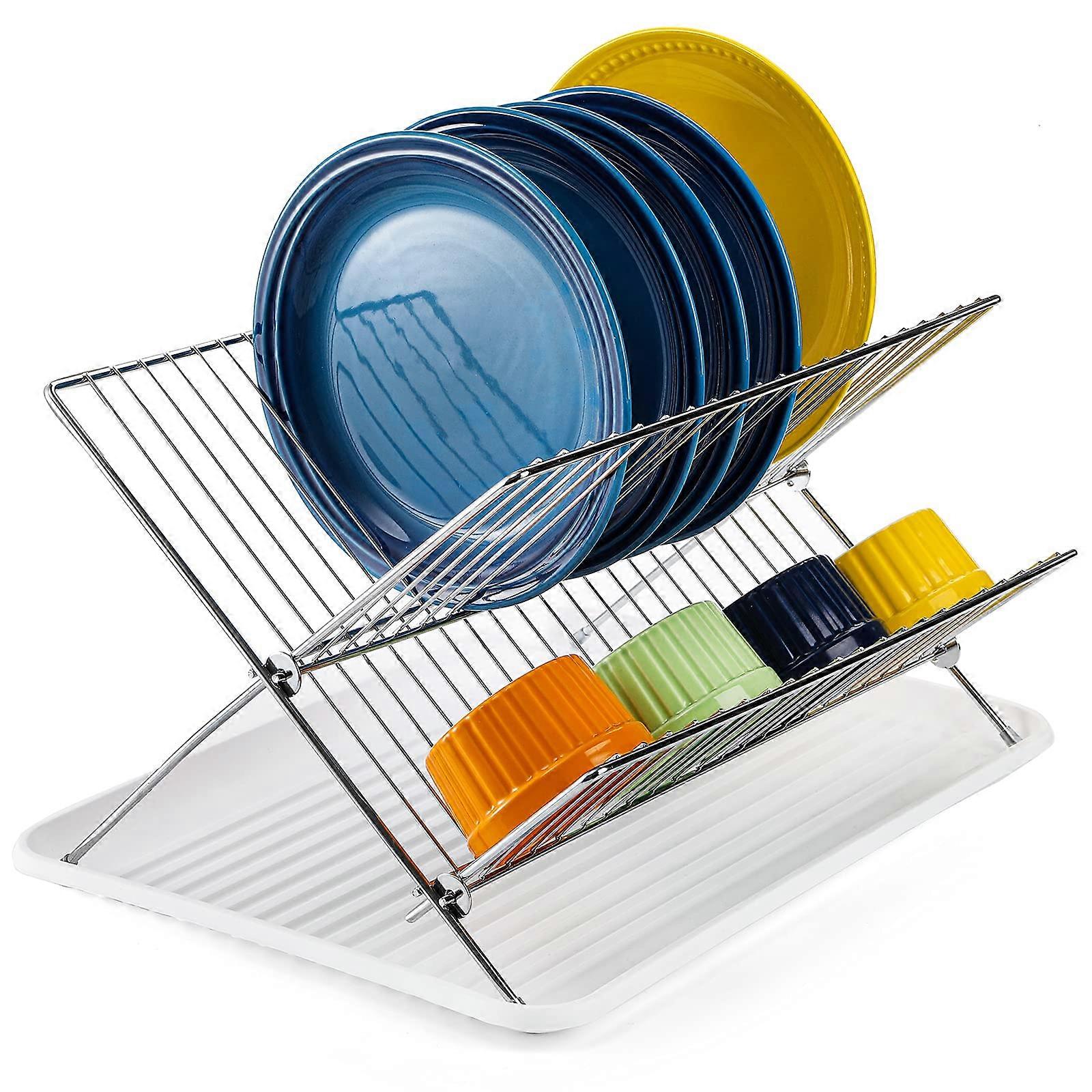 Foldable Stainless Steel 2 Tier Dish Drying Rack for Kitchen Sink Countertop
