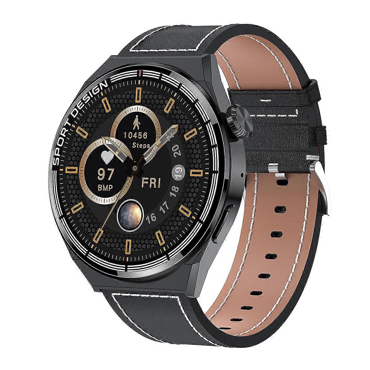 Montre connectée HDT MAX avec cadran noir et bracelet en cuir de 1,60 pouce, étanchéité IP68, prise en charge des appels Bluetooth