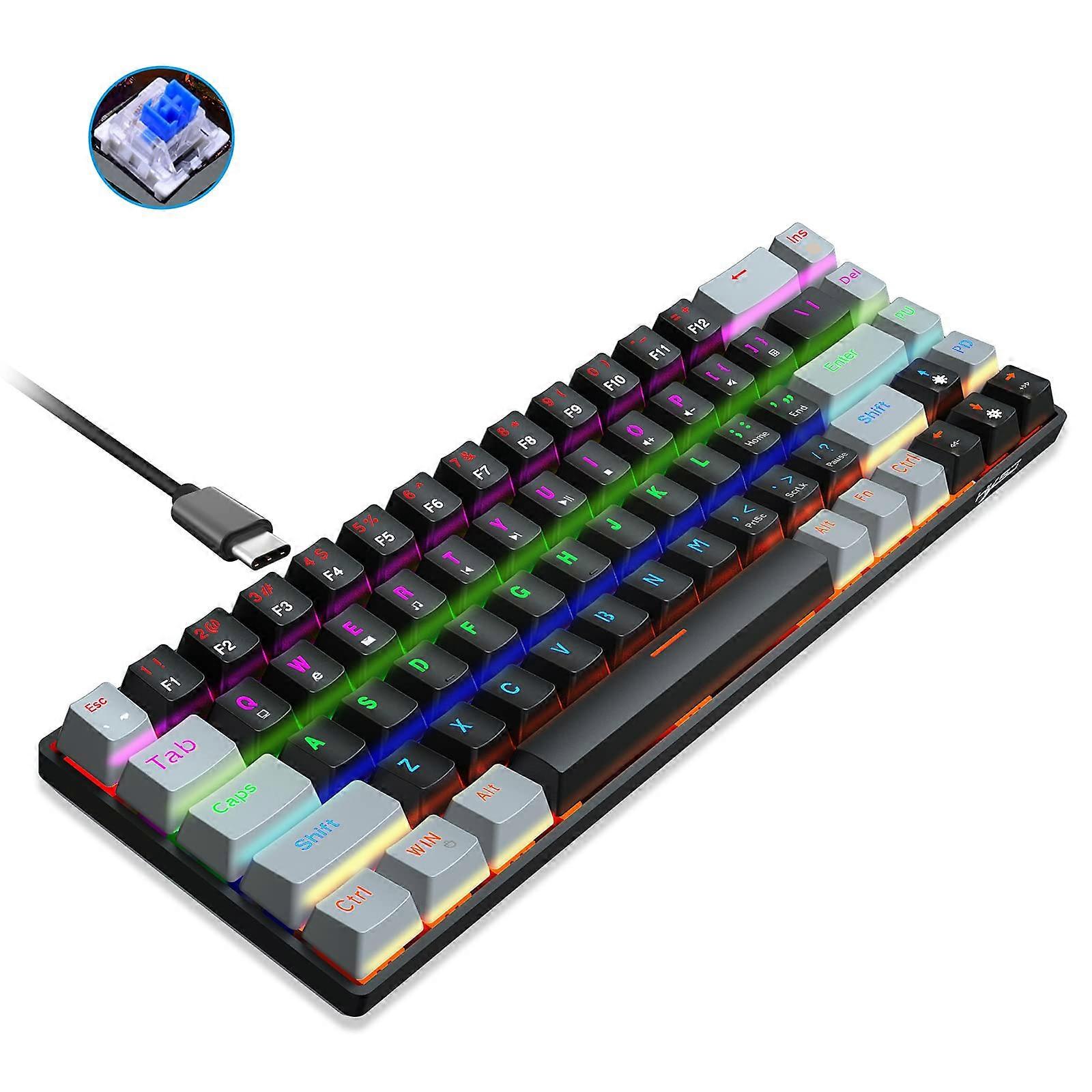 Gaming Mechanical Keyboard 68 Keys LED Backlit Blue Switch Metal USB Keyboard for Laptop, Compact Design, Durable Build
