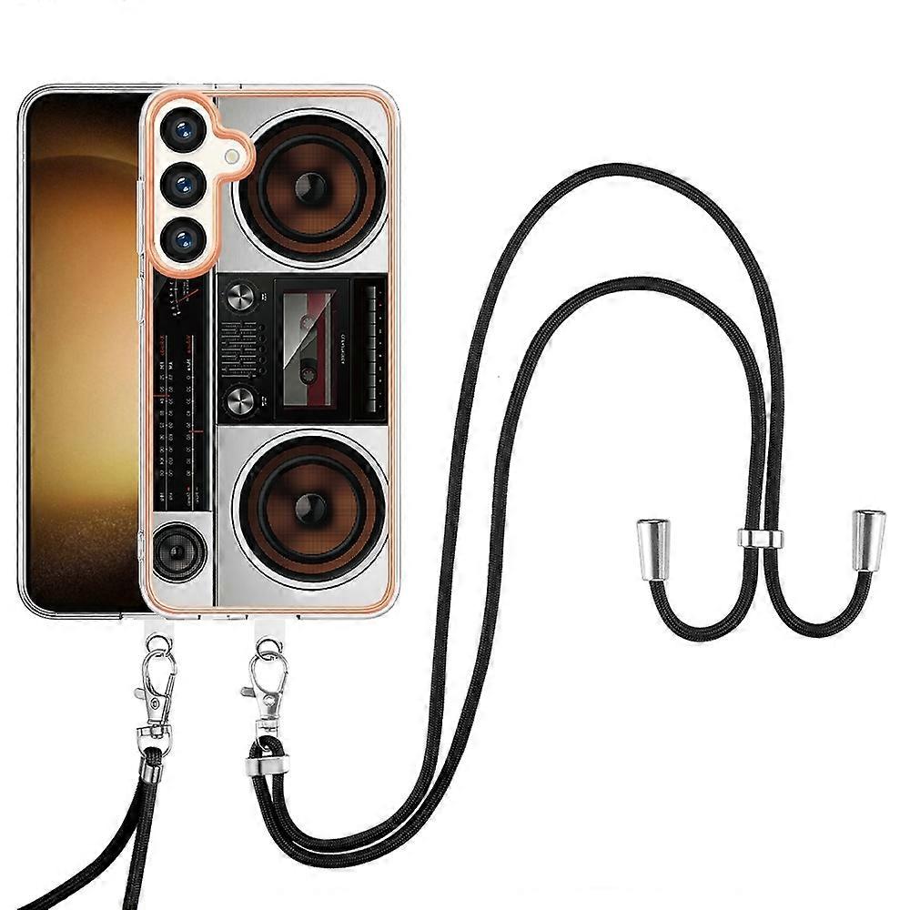 YB IMD Series-21 Style-D for Samsung Galaxy S24+ Phone Case 2.0mm TPU Pattern Cover with Lanyard - R