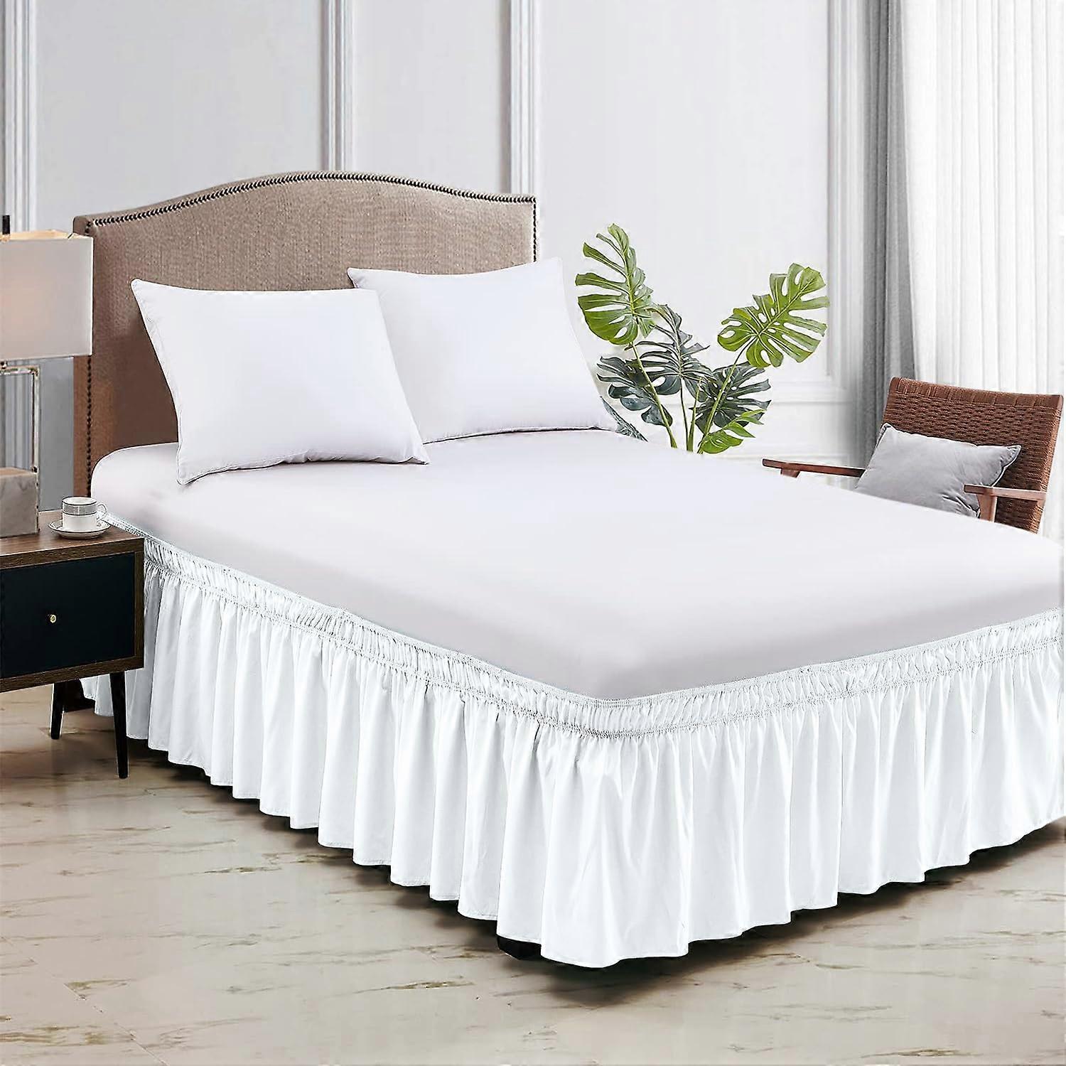 Wrap Around Bed Skirt White King Size 13' Tailored Drop, Soft Double Brushed Premium Microfiber, Luxury, Easy to Care Wrinkle/Fade Resistance