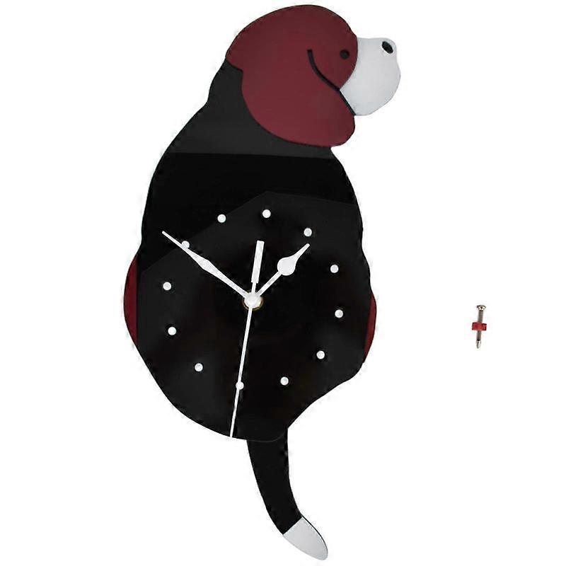壁掛け時計自己接着防水3D効果サイレントムーブメント犬の壁時計テール付き窓リビングルームワードローブ用--B