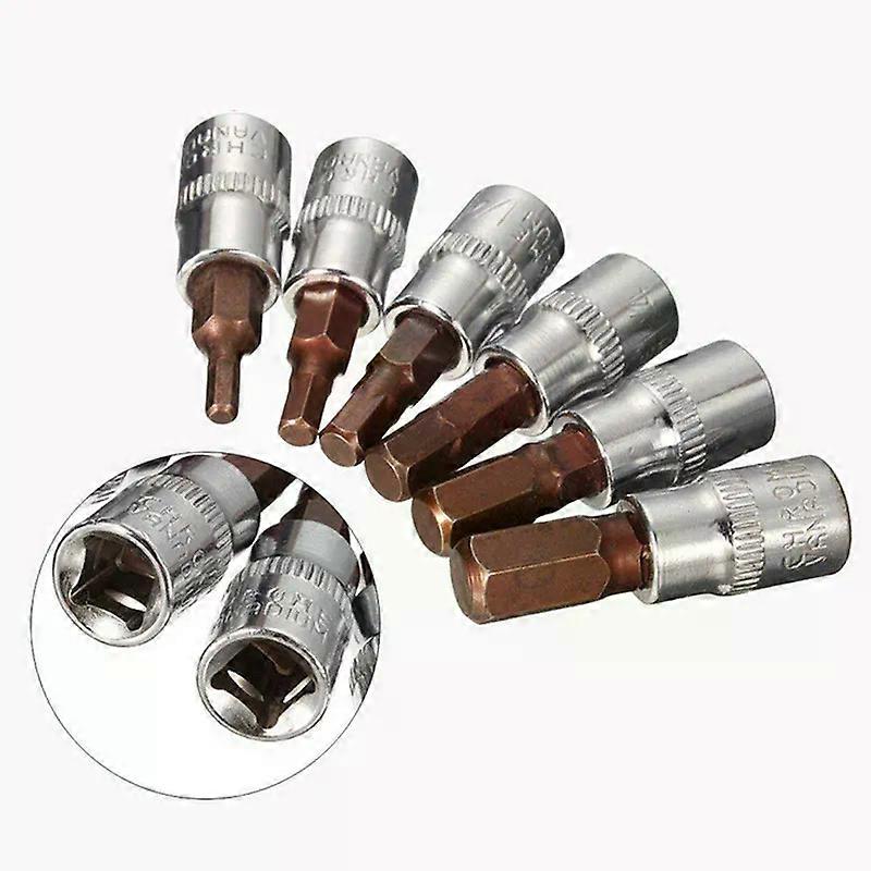 6pcs 1/4 Inch S2 Drive Hex Bit Sockets Set H3 H4 H5 H6 H7 H8 Metric Screwdriver Bit Sockets Hand Tools Socket Joint Hexagonal