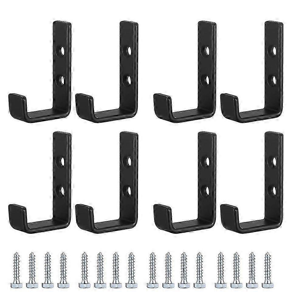 8pcs heavy duty wall hooks, j hooks for garage, universal black screw-in hooks, coat racks, strong c p