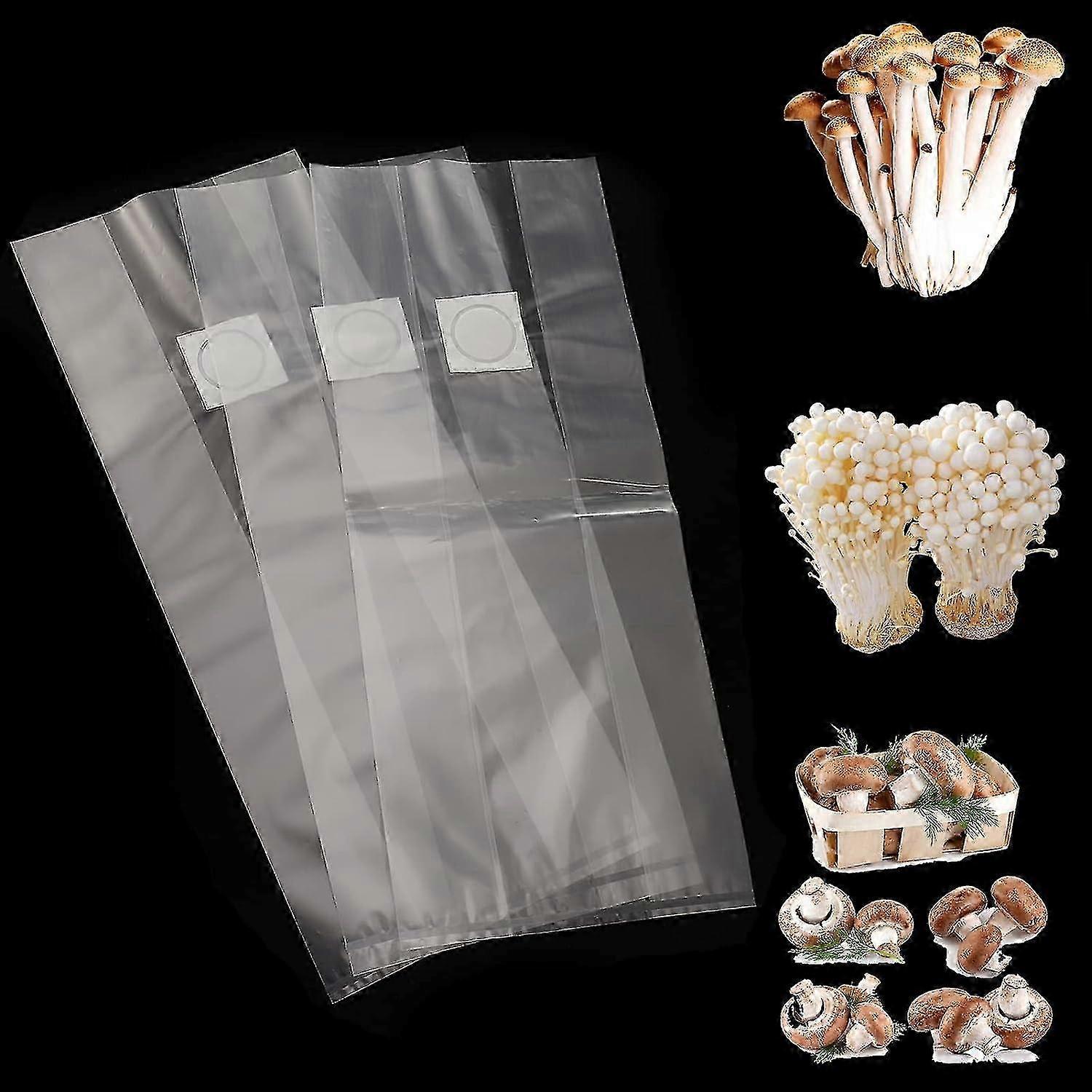 Durable mushroom spawn bags 25x50cm, pack of 50 with filter patch