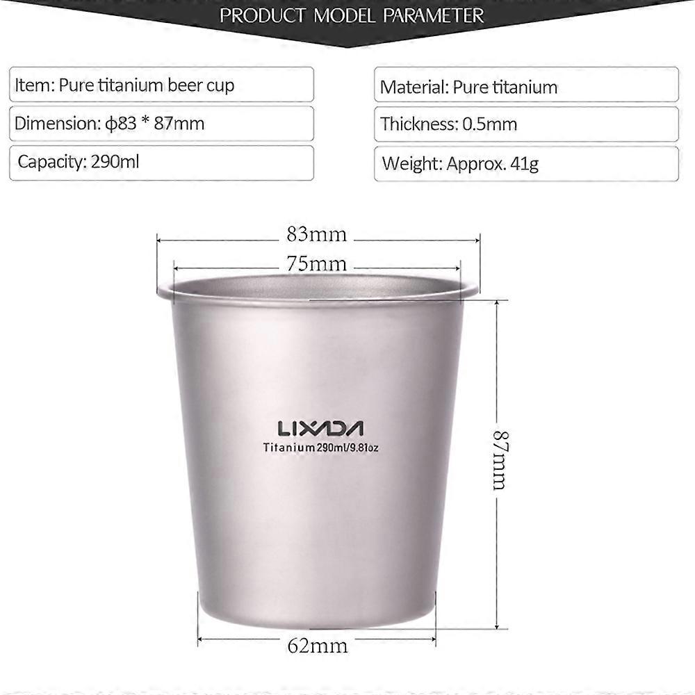 Lixada 290ml Lightweight Titanium Beer Cup Juice Tea Cup for Outdoor Camping Hiking Backpacking Picnic