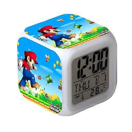 Wekity Super Mario Colorful Alarm Clock LED Square Clock Digital Alarm Clock with Time, Temperature, Alarm, Date,QWER466