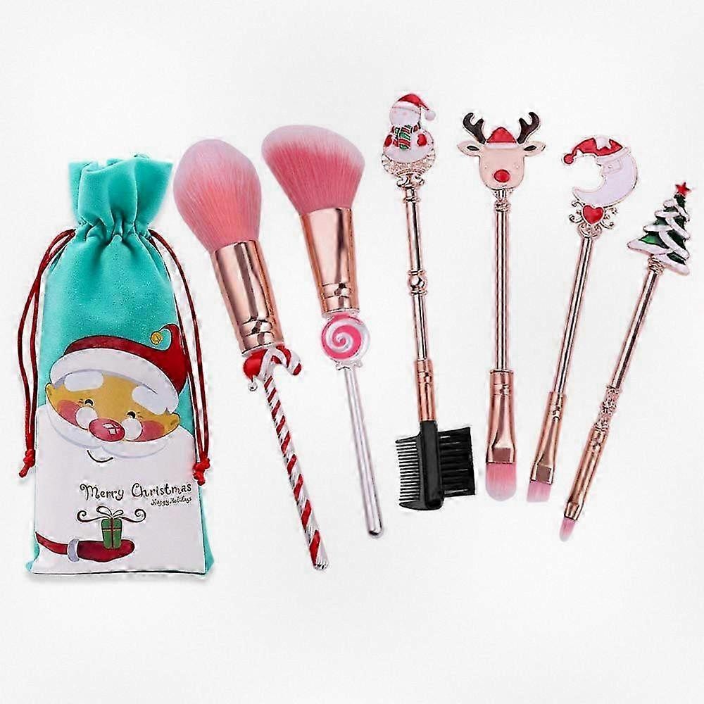 مجموعة فرش مكياج احترافية لعيد الميلاد - 6 قطع مجموعات أدوات فرش مستحضرات التجميل للاستخدام اليومي مع حقيبة الرباط متضمنة