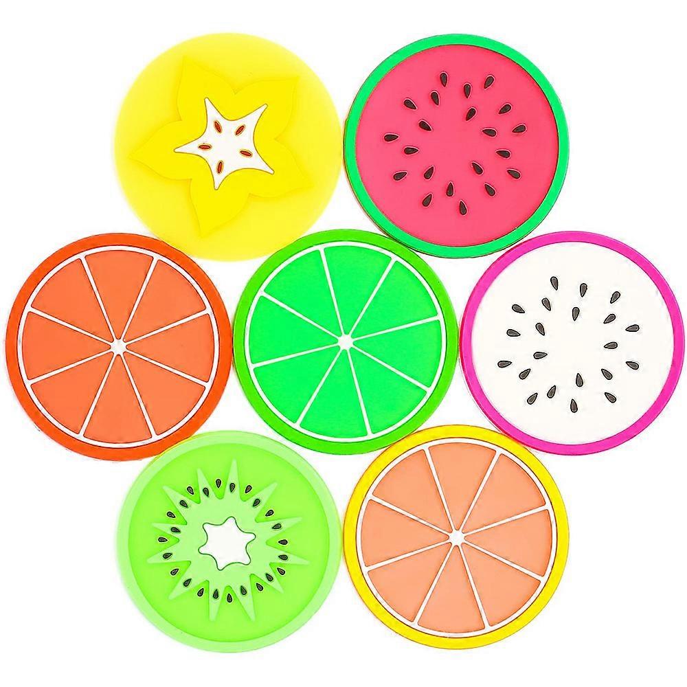 Coasters，Fruit Shape Silicone Coaster 7Pcs,Fruit Coaster,7Pc 3.5" Coasters Heat Insulation Slice Silicone Cup Mat