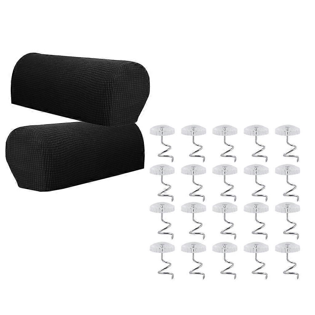 Flannel Stretch Armrest Covers Set of 2 Couch Arm + 20 Twist Pins