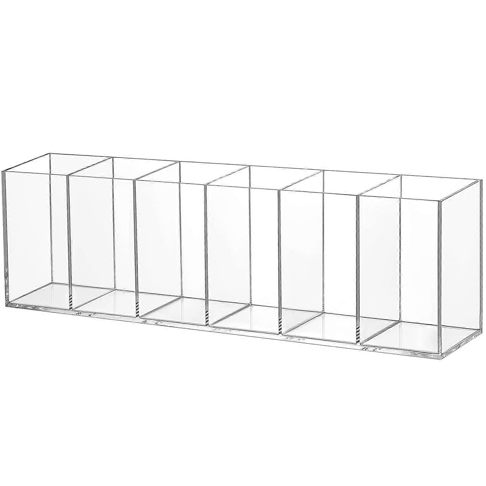 Acrylic Pen Holder 6 Compartments Clear Makeup Organizer for Brushes and Desk Accessories Ref 1780
