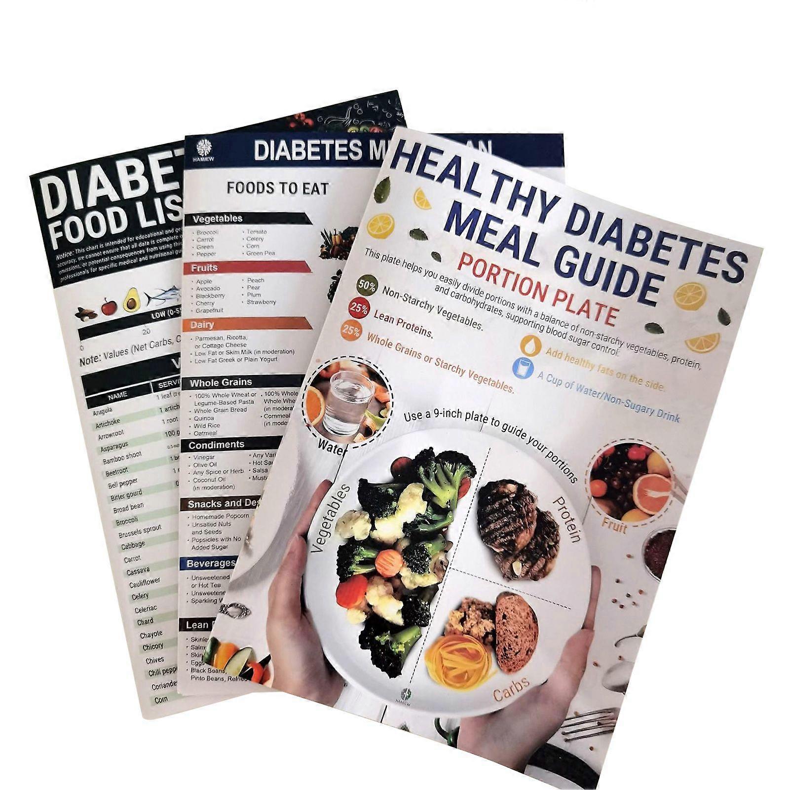 3-Count Diabetes Food List & Meal Planner, Healthy Diet Eating Guide Food Chart Brochure for Weight Management
