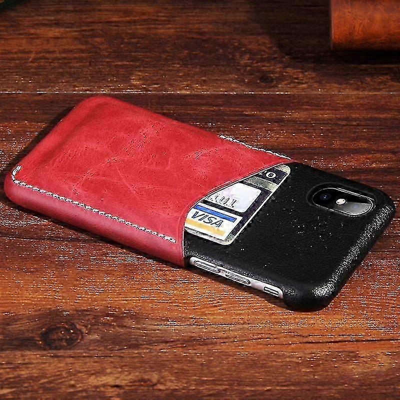 Case Cover For Iphone X / Xs Contrast Color Pu Leather Protector Back Case With Card Slot (red)