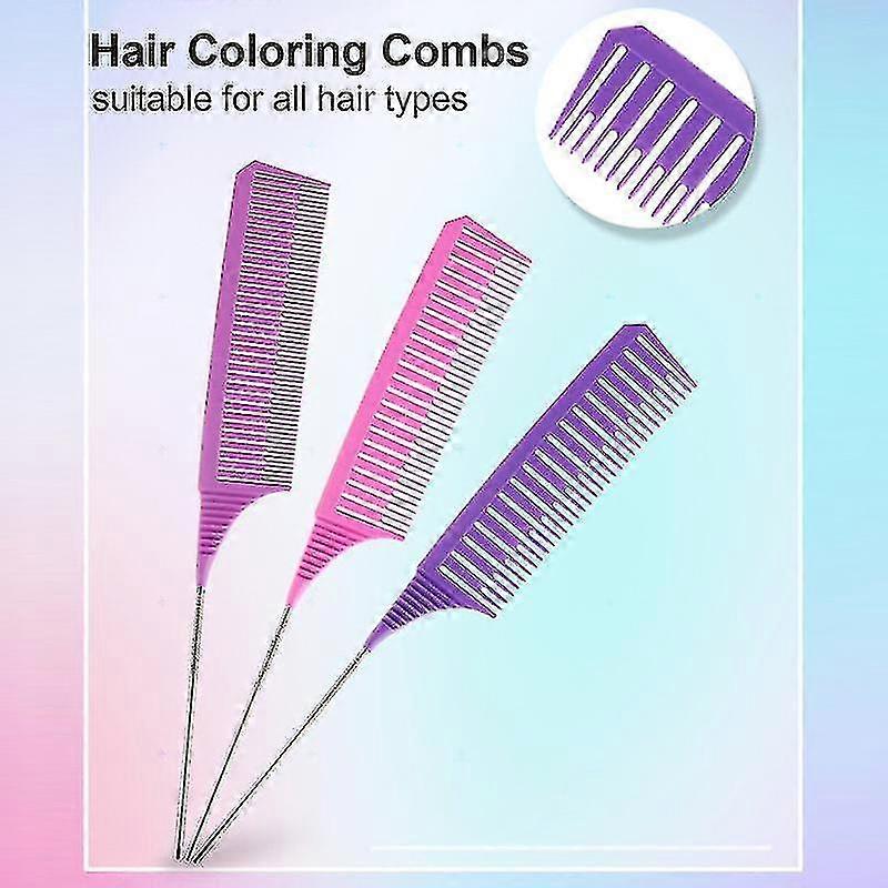 Hair Styling Tailed Comb Set for Coloring, Dyeing, Sectioning, Highlighting, and Cutting - Salon Tool