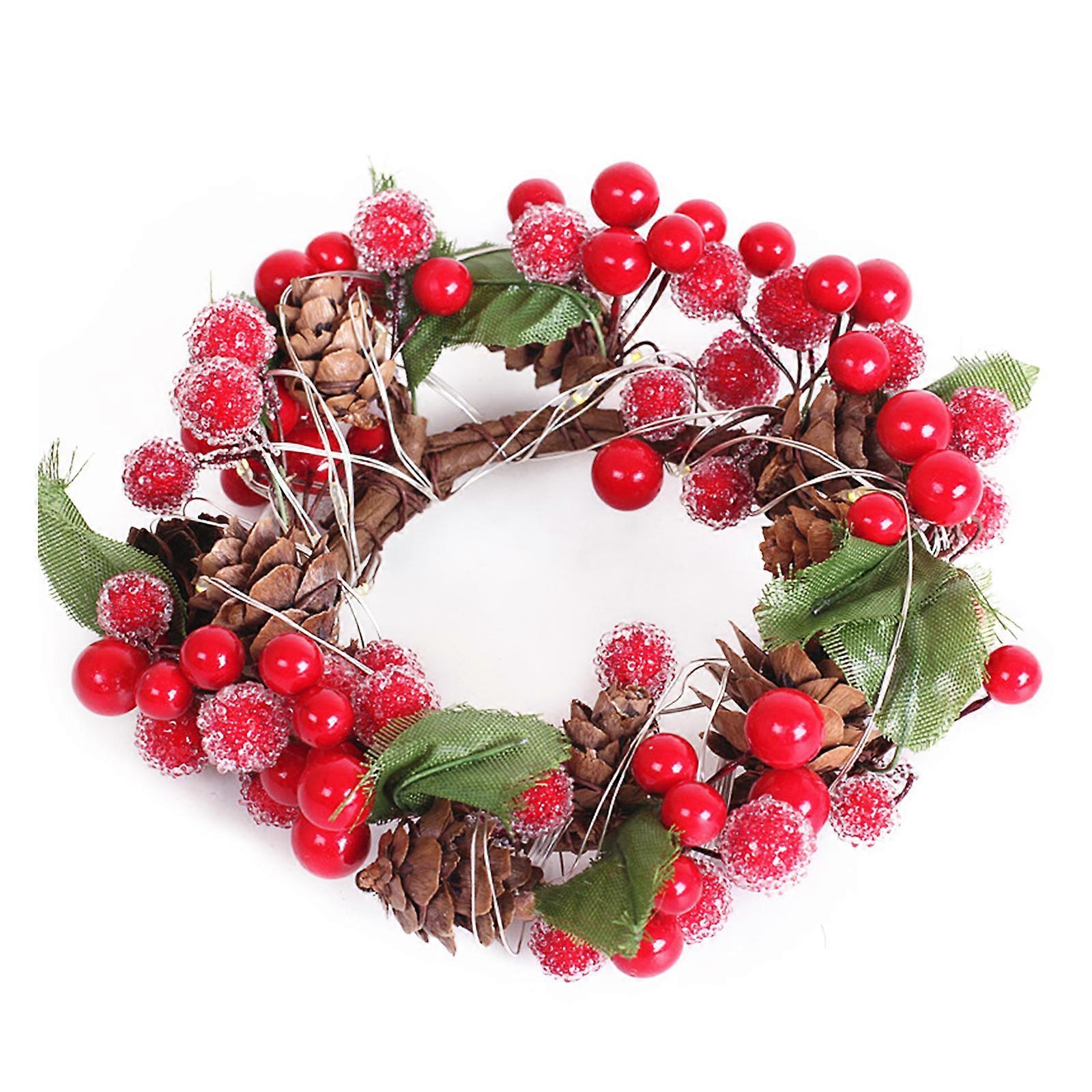 レッドベリーヒイラギガーランド、電池式クリスマスライト、屋内屋外装飾のためのリアルなデザイン、赤いベリーと伝統的な外観