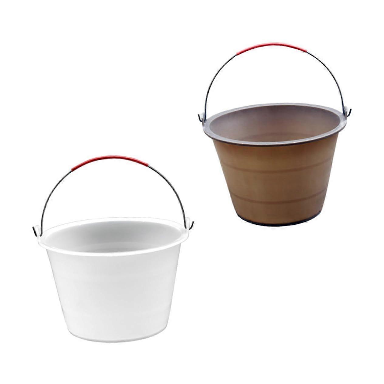 Retractable Trash Can Construction Site Bucket Carry Handle Plastic Brown
