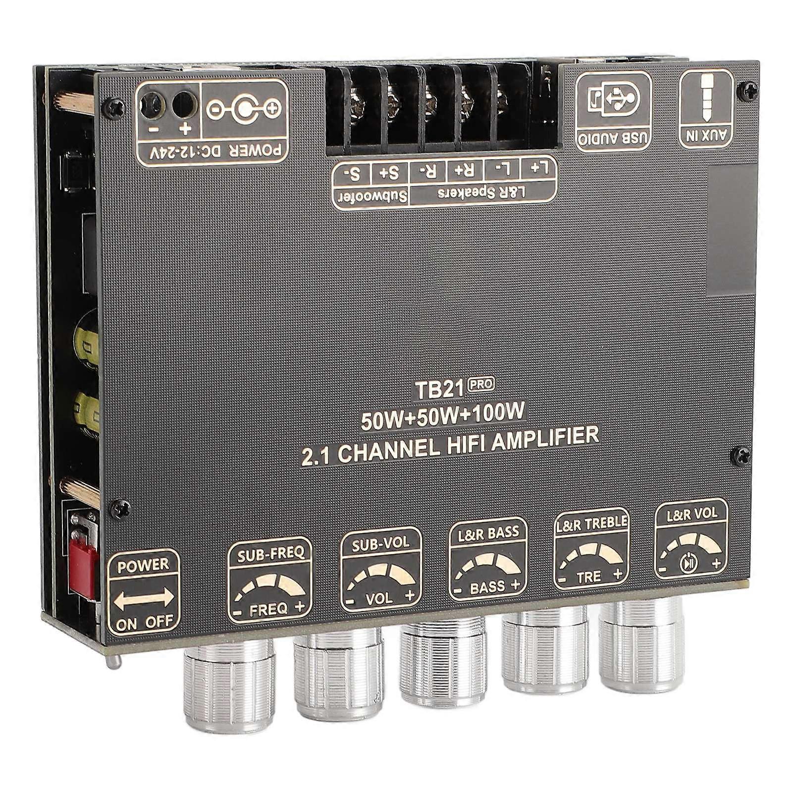 2.1 Channel Bluetooth Power Amplifier Board 50Wx2 Plus 100W Interference Resistant Bluetooth 5.2 AUX USB HiFi Amplifier Module 12‑24V 