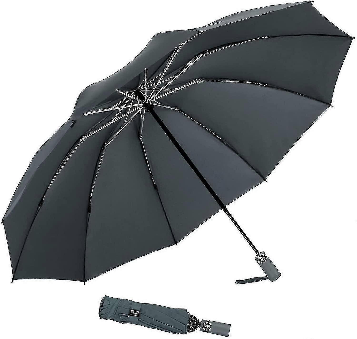 Windproof Travel Compact Folding Reverse Umbrella in Light Grey (Automatic/54in), Suitable for Various Brands