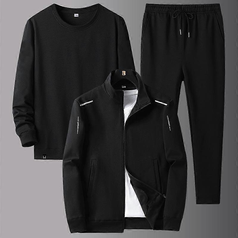 Men's Spring and Autumn Casual Suit Bottom Shirt + Hooded Sweater + Solid Color Pants Three-piece Set
