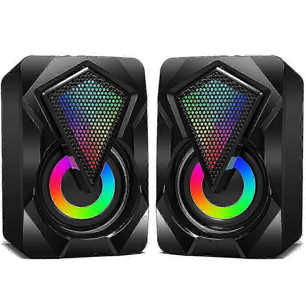 USB PC Speaker 10W 2.0 Stereo with Colorful LED for Desktop Laptop Smartphone