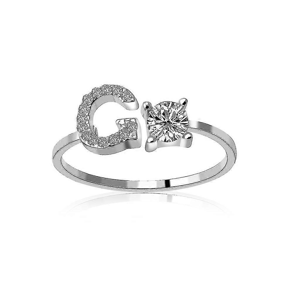 A-z Letter Silver Metal Adjustable Open Ring With Initials