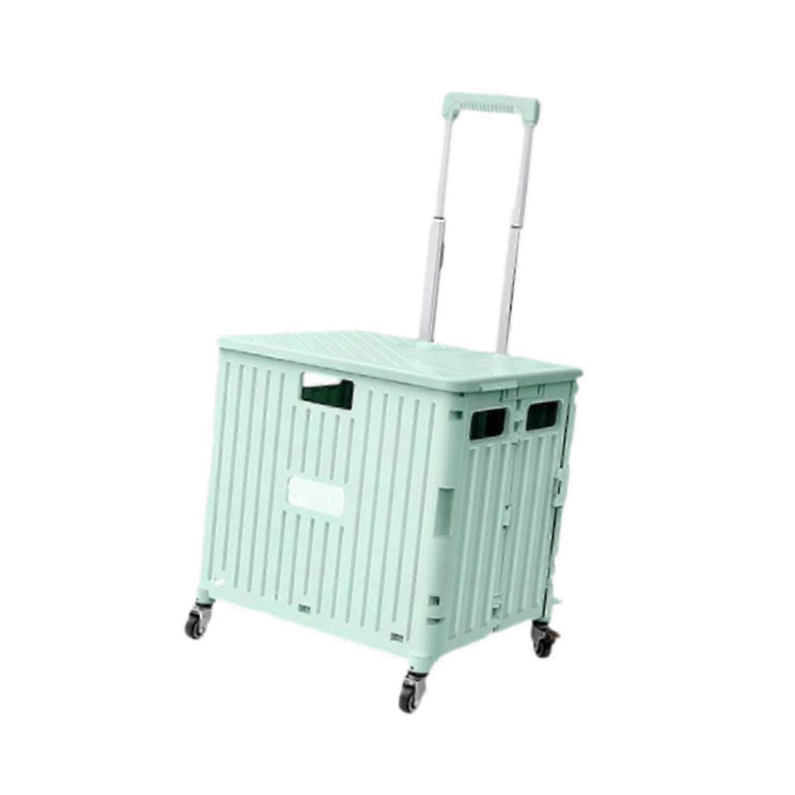(Green) Folding Shopping Cart 45 L Capacity For Fishing Grocery Buying Daily Storage Green