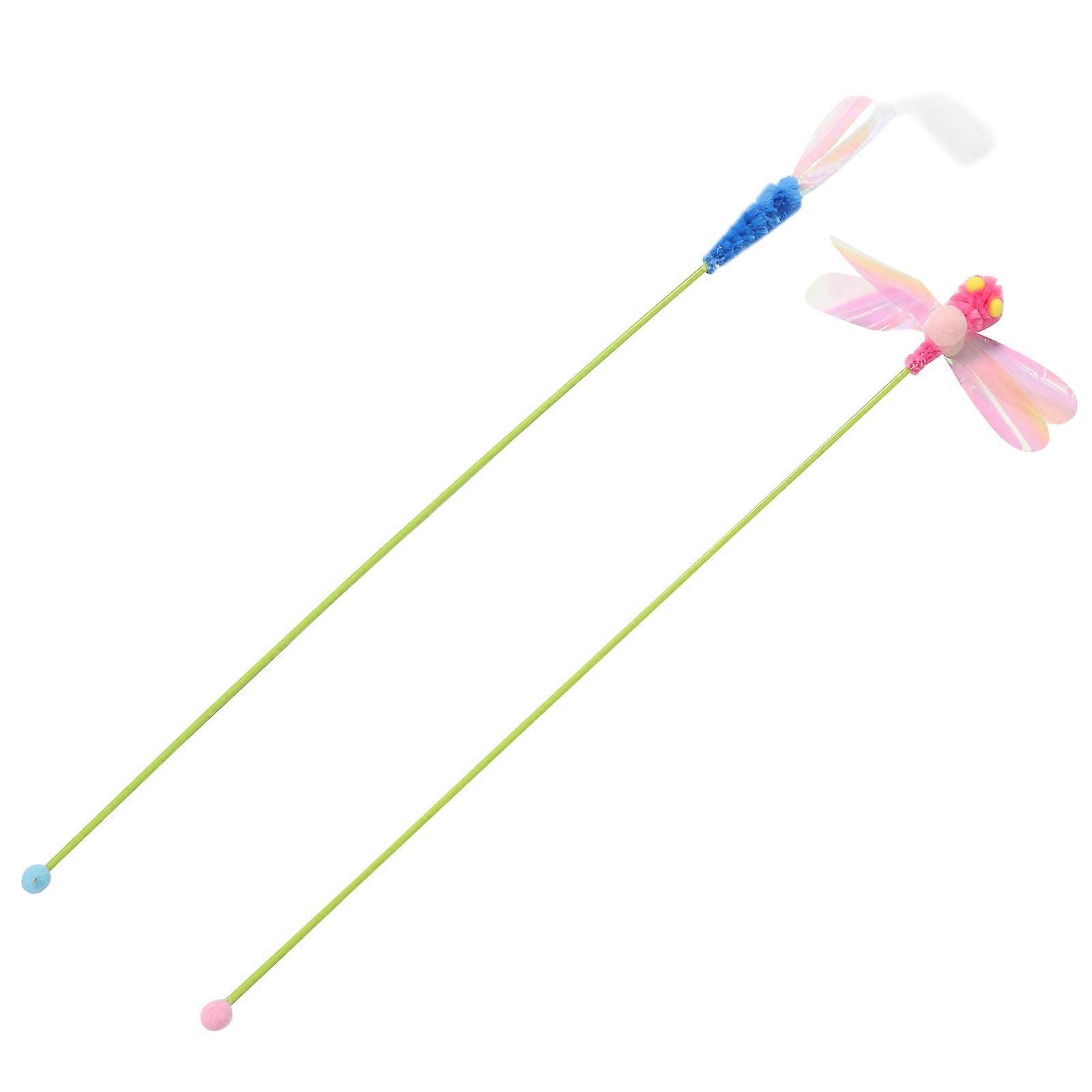 Kitten Teasing Stick Interactive Wand Pet Training Outdoor Playtime Assorted Color 2Pcs
