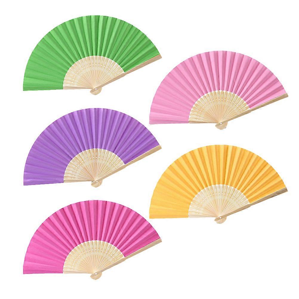 Decorative Folding Fans Cooling Fan Handheld Prop Yellow 5Pcs