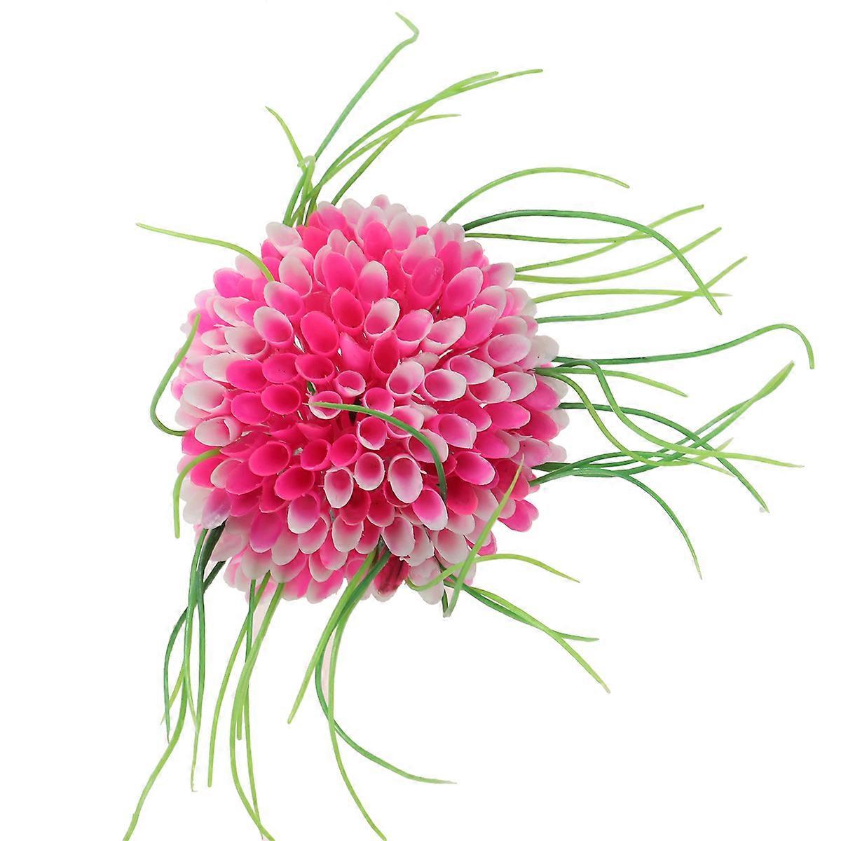 Decorative Artificial Flora Pink Fish Tank Decor Washable Round Base Aquarium Plants 1Pcs