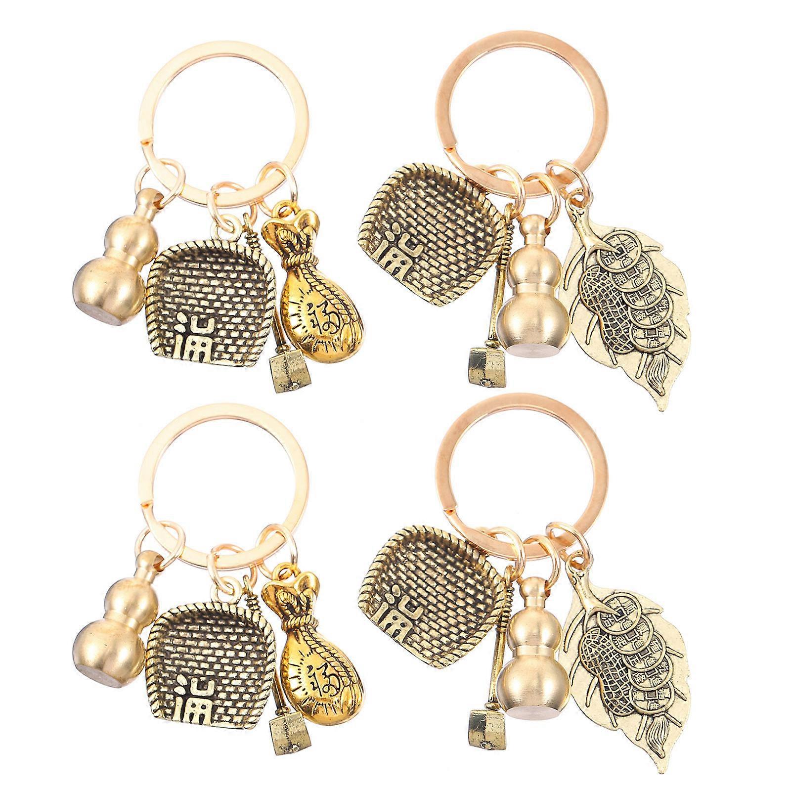 Small Gourd Keychain Key Pendant Brass Personal Decoration 4Pcs