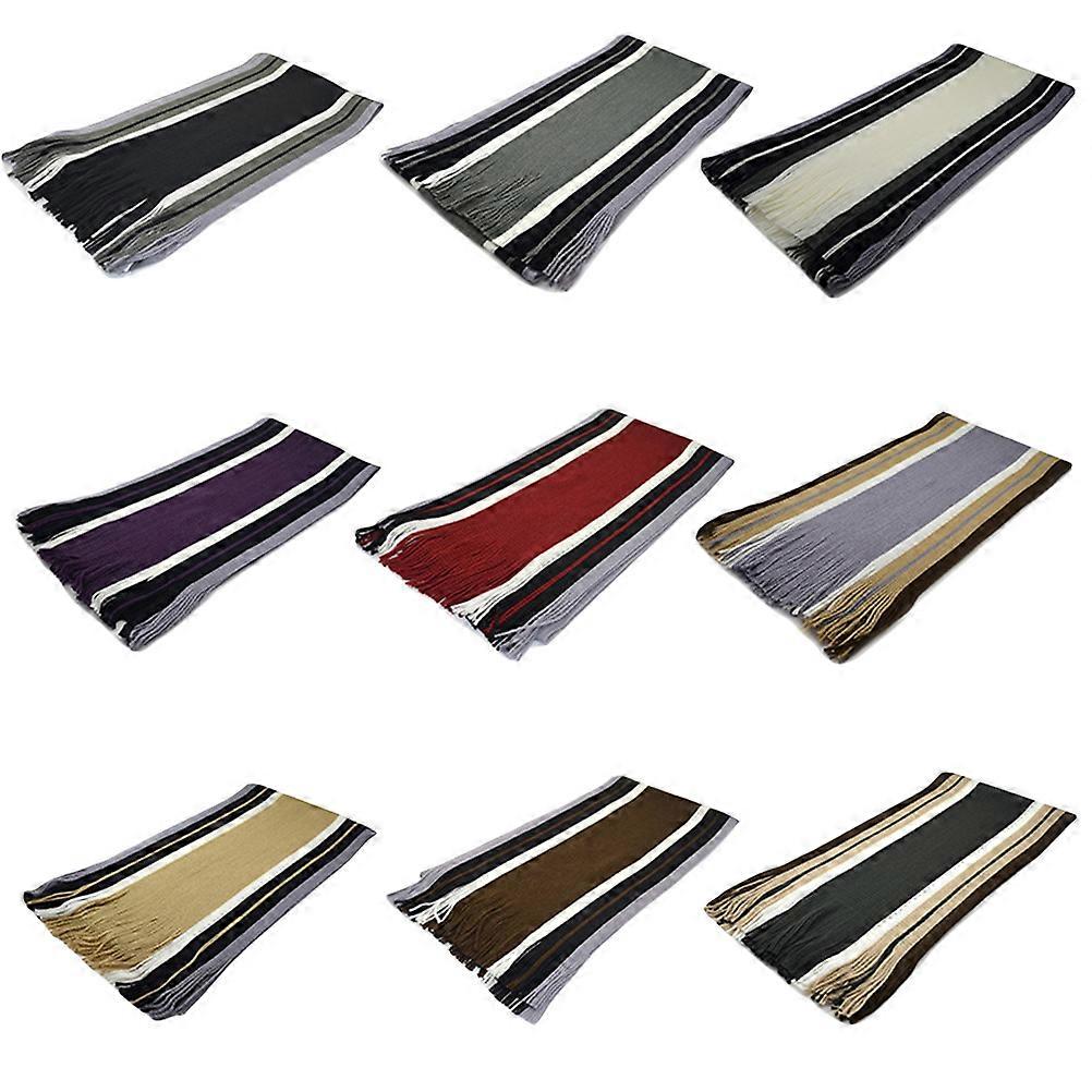 Scarf For Men Cashmere Like Striped Shawl Winter Warm Knitted Neckerchief Wine Red 1Pack