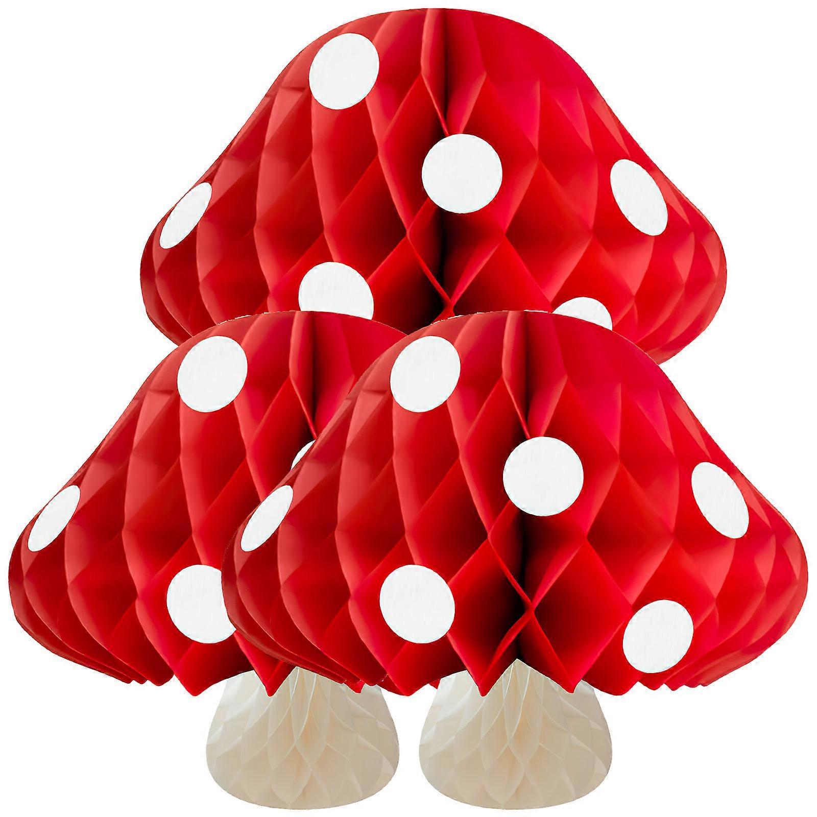 3pcs Mushroom Honeycomb Ornaments for Birthday, Wedding & Party Decor – Durable Paper Design to Create a Fairyland Atmosphere