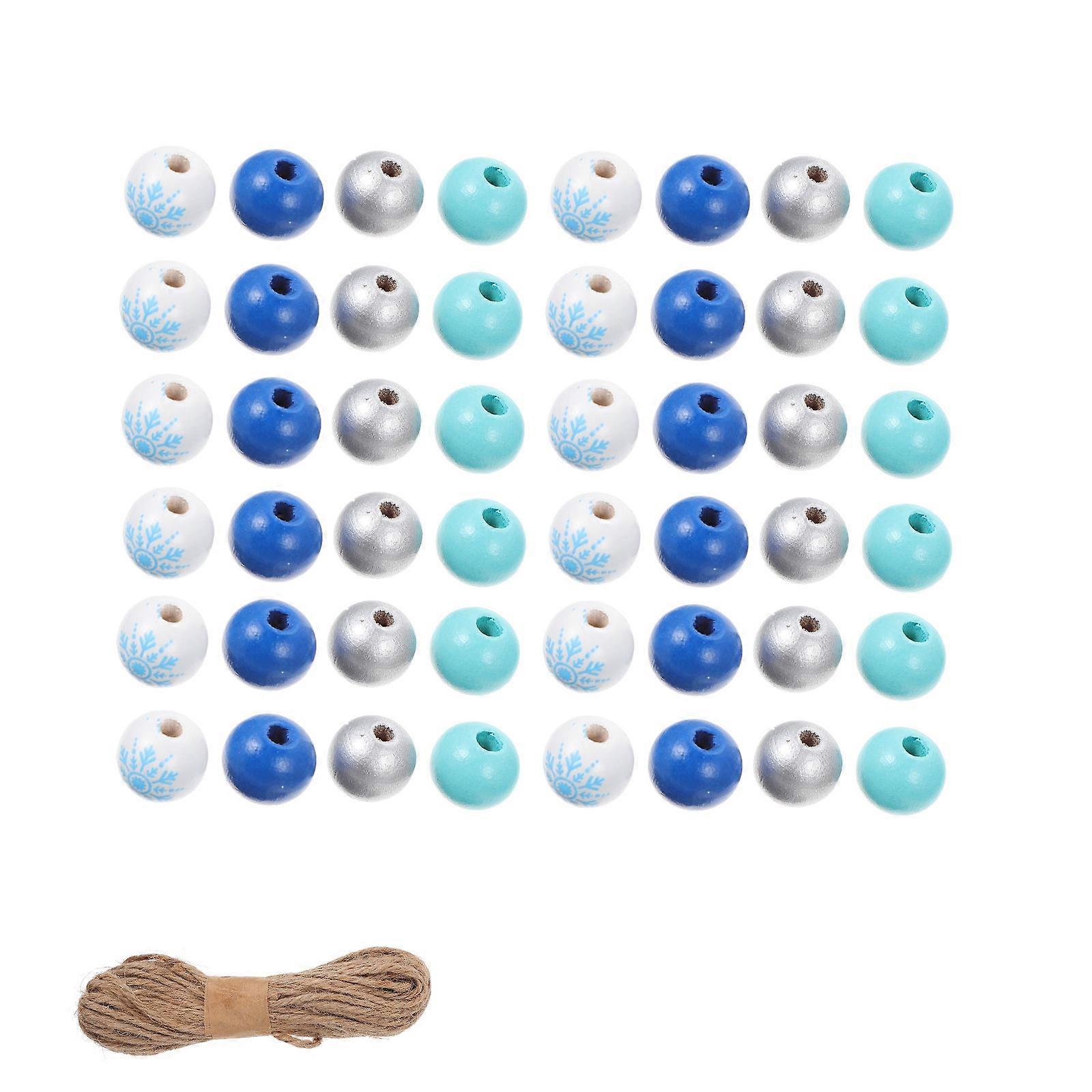 Beaded Pendant Wooden Beads Christmas Party Decorations Blue Snowflake Pattern 10m Rope 1 Set