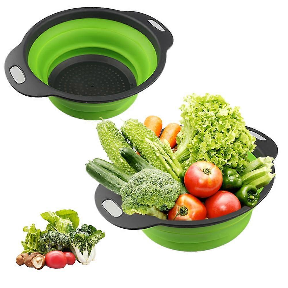 Folding Colander Strainer Set, 2 Silicone Kitchen Colanders for Pasta, Fruits, Vegetables, Space-Saving Design