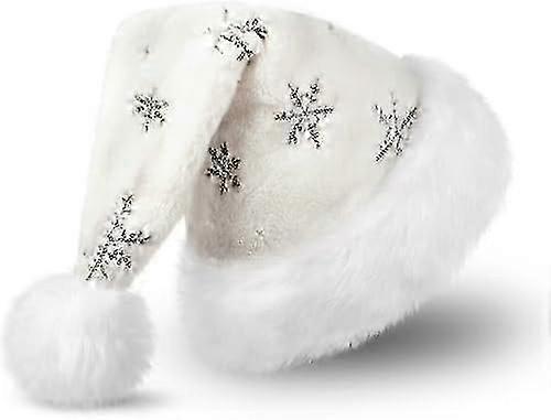 大人のための2024年のクリスマスハット、男性と女性のためのぬいぐるみサンタハット、レインボースパンコールスノーフレークと暖かくて厚いサンタクロースサンタハット