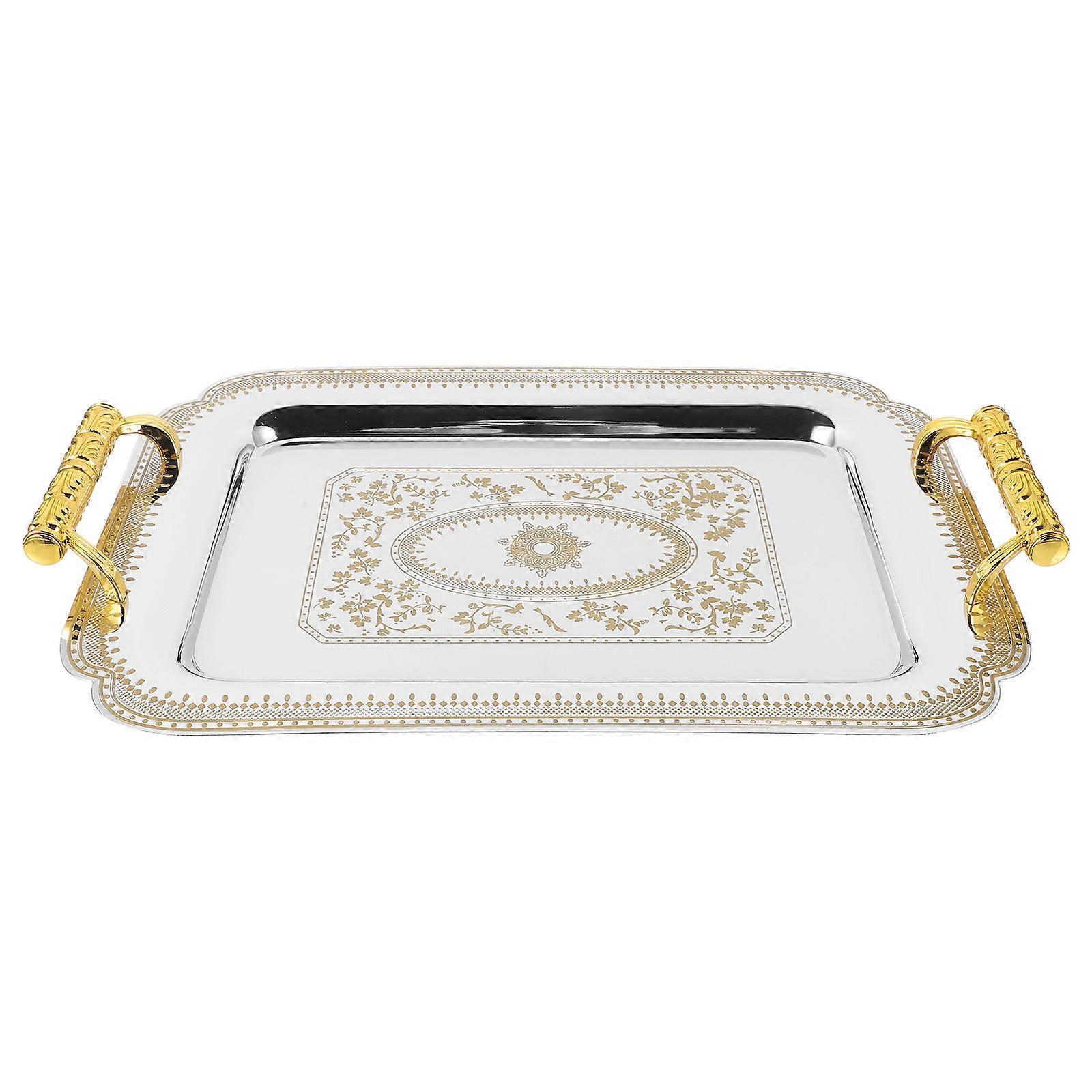 Serving Tray With Handle Golden Rectangular Vintage Style For Dining Table Events 1Pcs