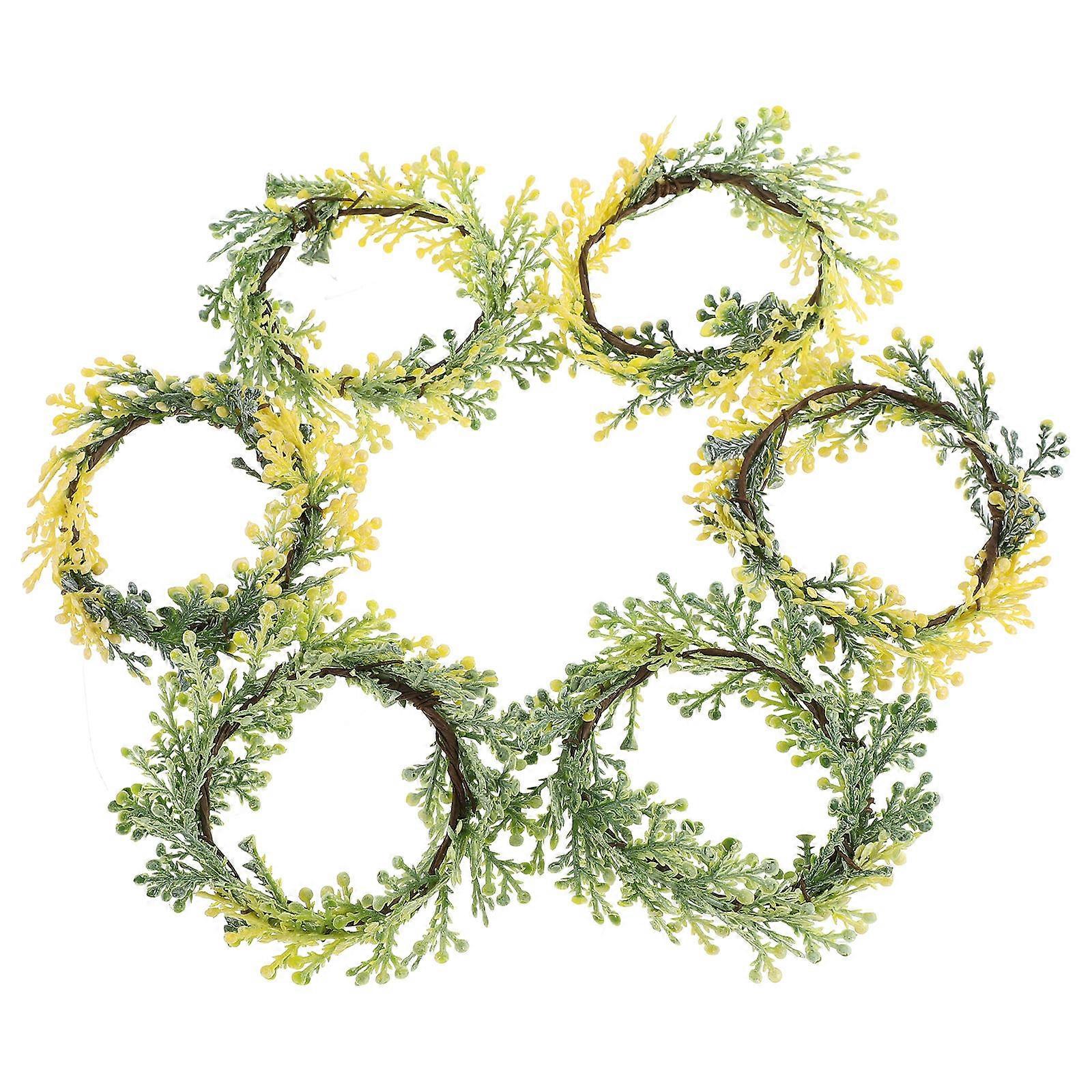 Fall Napkin Rings Rustic Eucalyptus Leaf Woven Rope For Western Dining Light Green 7.00X7.00X4.60CM Table Setting 6Pcs