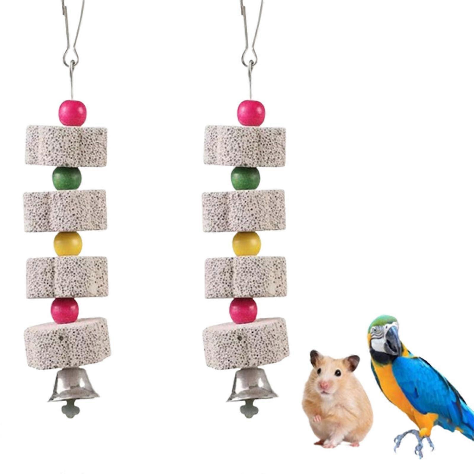 Pack of 2 parrot beak whetstone with bell, bird chew toy