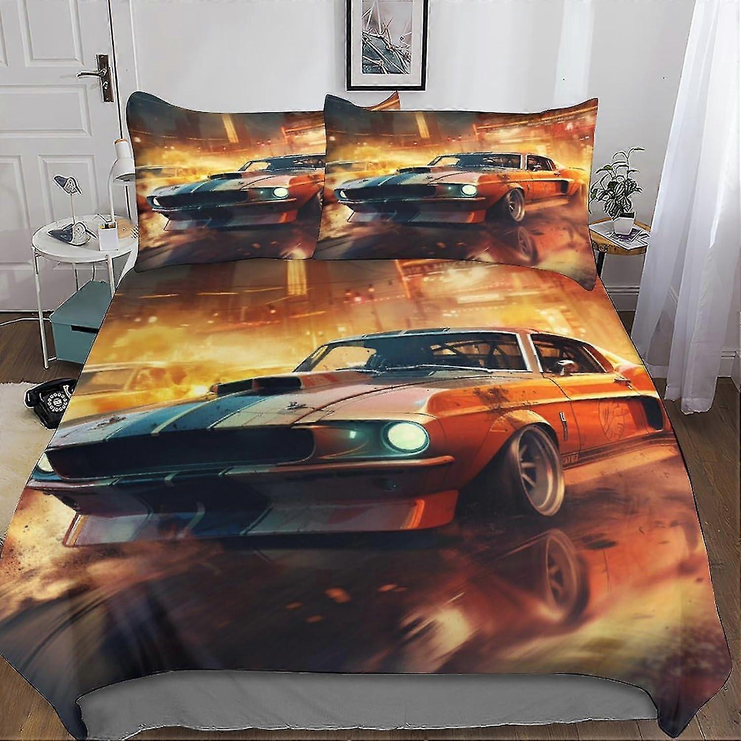Trendy Quilt Cover Set with Hidden Zipper Closure - Stylish Microfiber Bedding with 3D Print, 3-Piece Set with Pillowcases, Compatible with