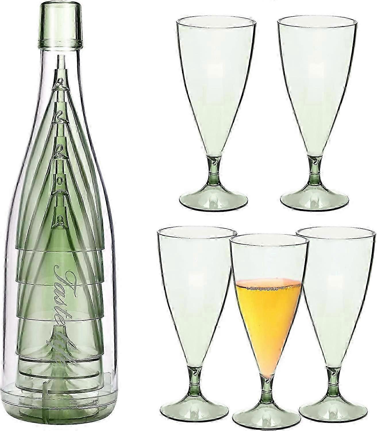 5-teiliges stapelbares Champagnerflöten-Set - unzerbrechlich mit Flaschenbehälter