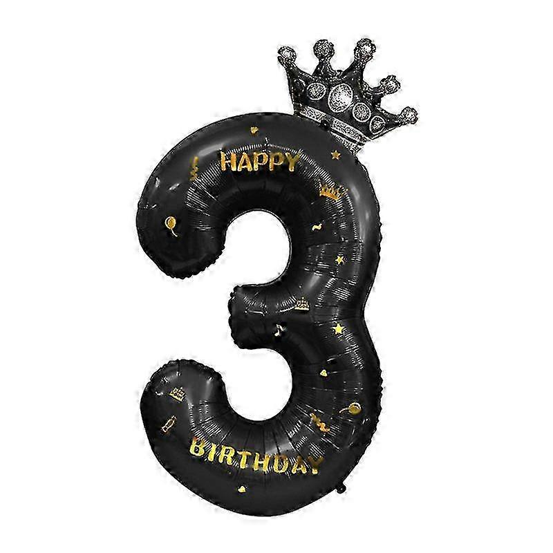 40 Inch Large Black Crown Number Balloons with Inflatable Straw for Baby Shower Wedding Birthday Party