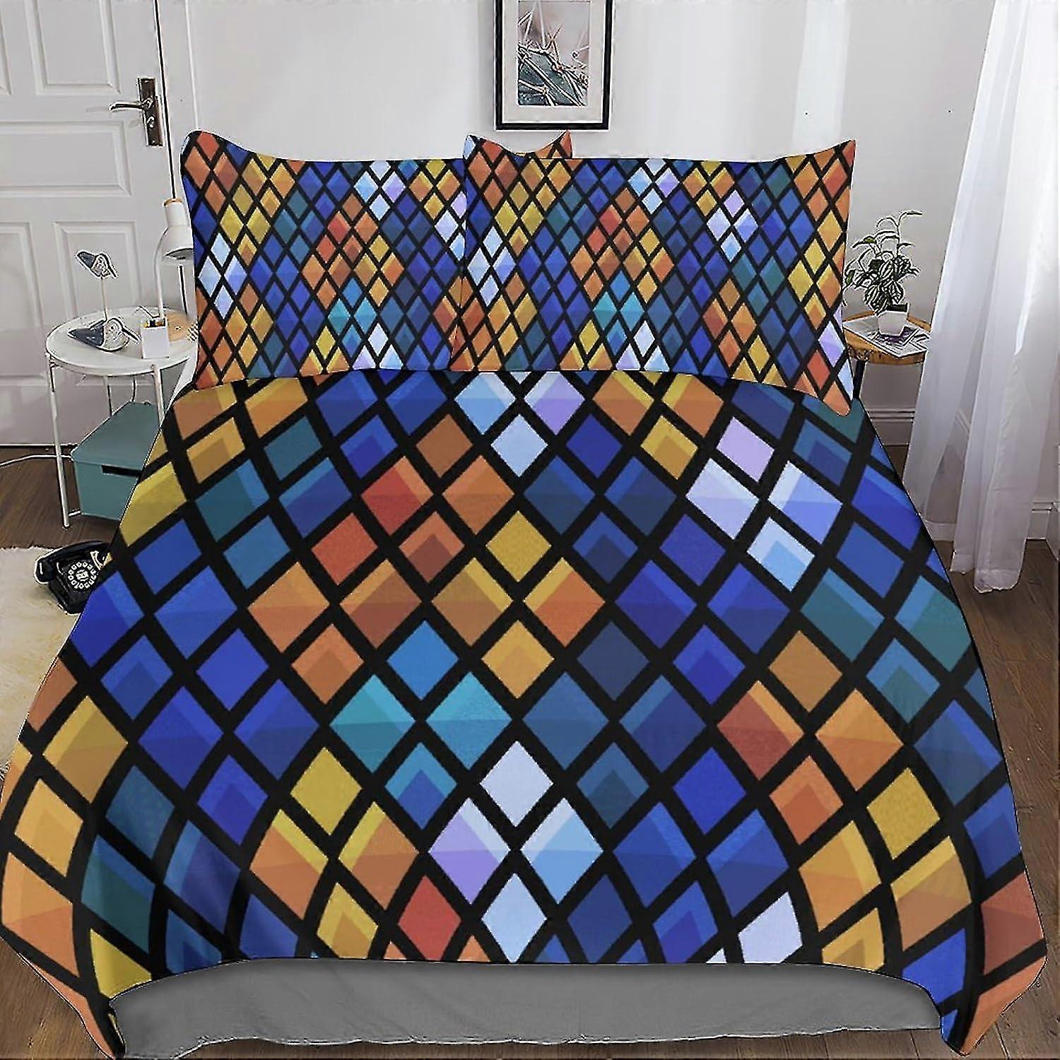 Eksotiske utskrifter sengetøy sett 3D dynetrekk sett mykt mikrofiber tartan dynetrekk med putevar, 3-delt dynetrekksett