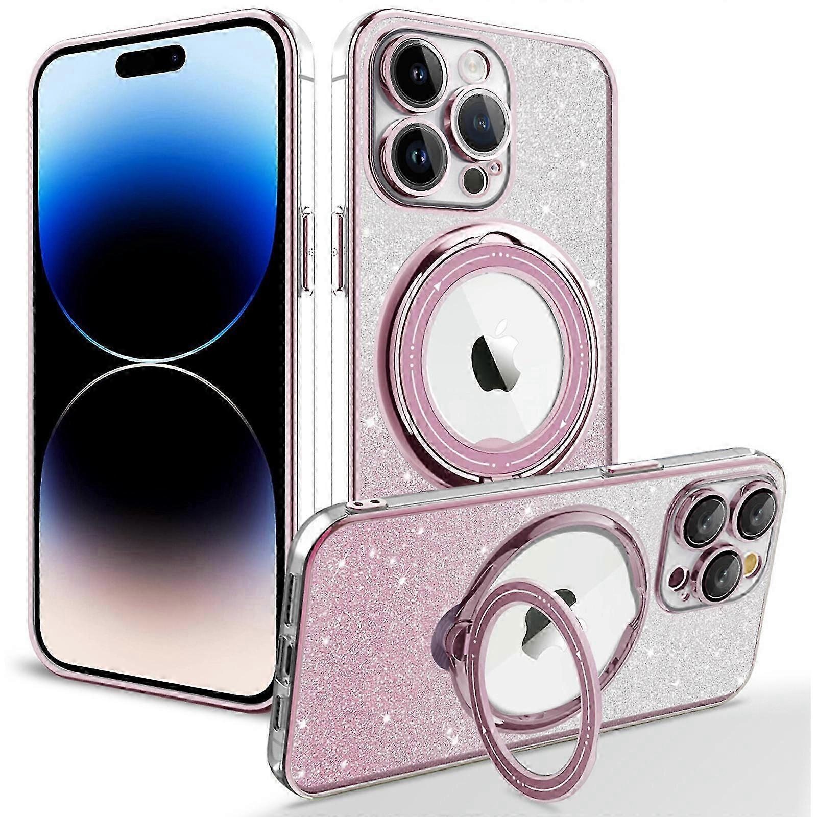 Suitable for Samsung S24 Electroplating Magnetic Suction Protective Pase, Rotating Bracket Flashing Case with Finger Ring