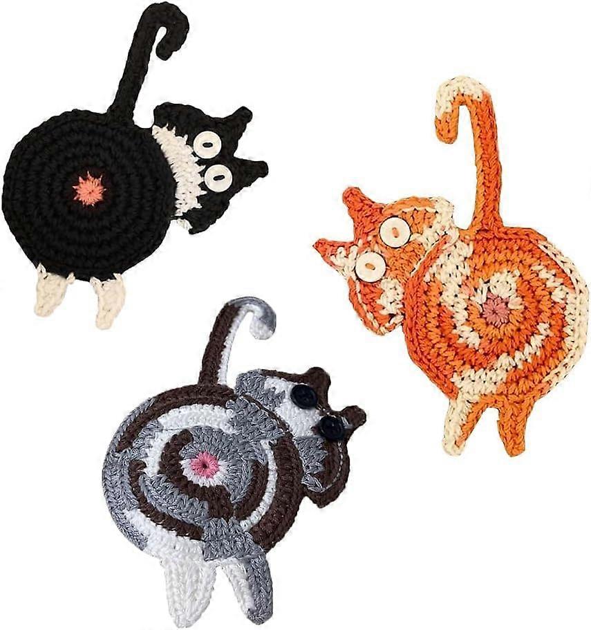 3PC Drink Coaster,Cat Gifts for Cat Lovers,Fun Woven Creative Coasters