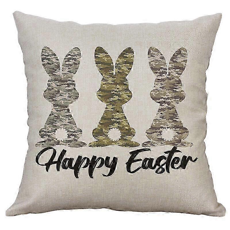 Happy Easter Bunny Rabbit Cushion Covers with Flamingo and Egg-Hunting Throw Pillow Case Design Suitable for Decorative Use